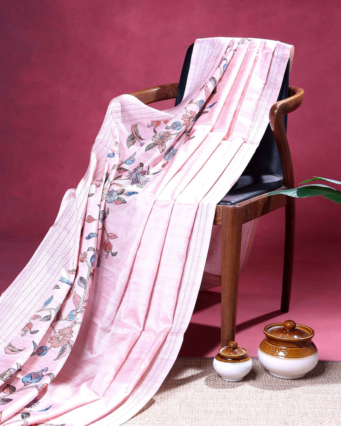 Elegant Semi Tussar Saree with Floral Printed Body and a Subtle Border - Baby Pink