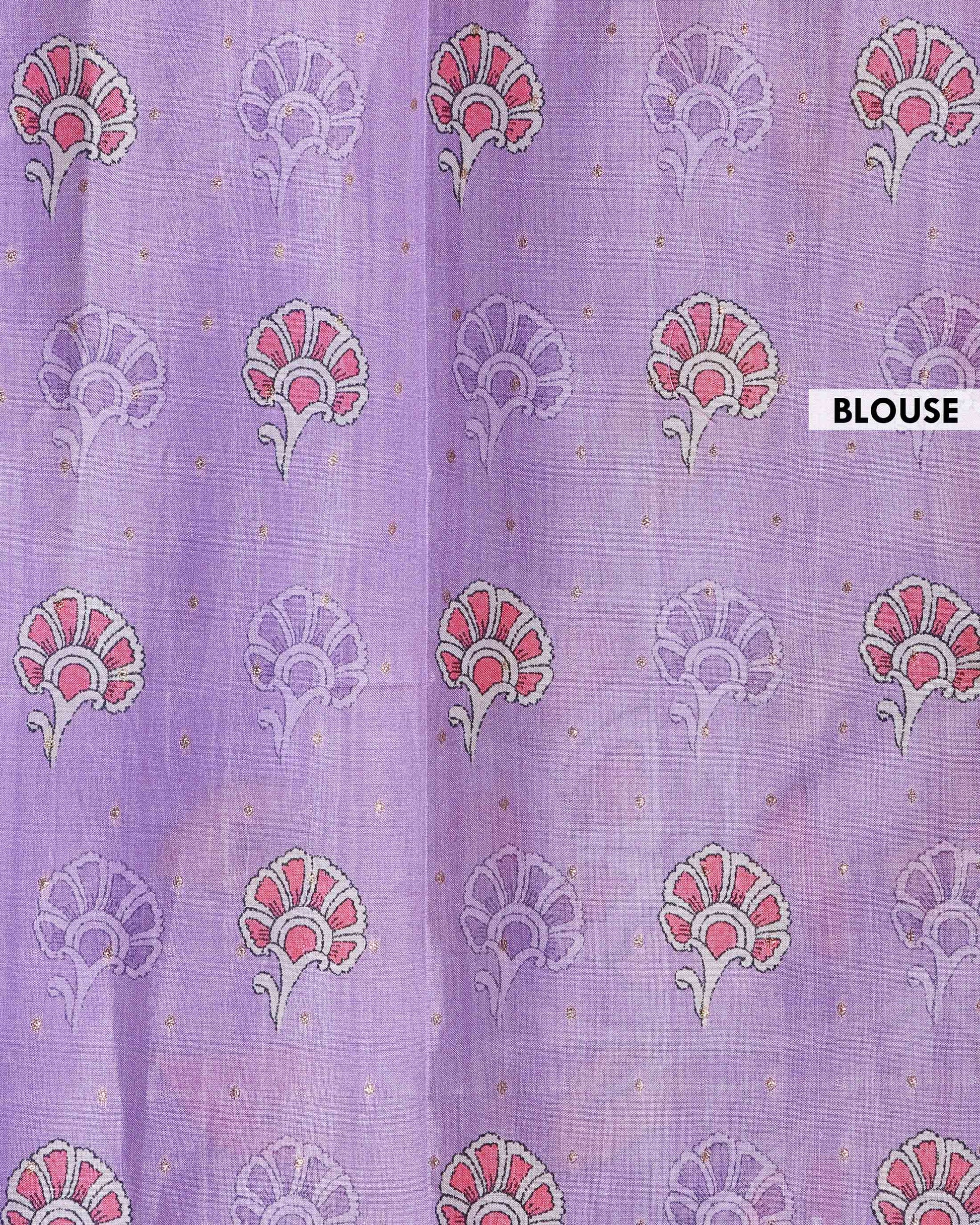 Elegant Semi Tussar Saree with Hand-Painted Elephant and Floral Motifs - Lavender