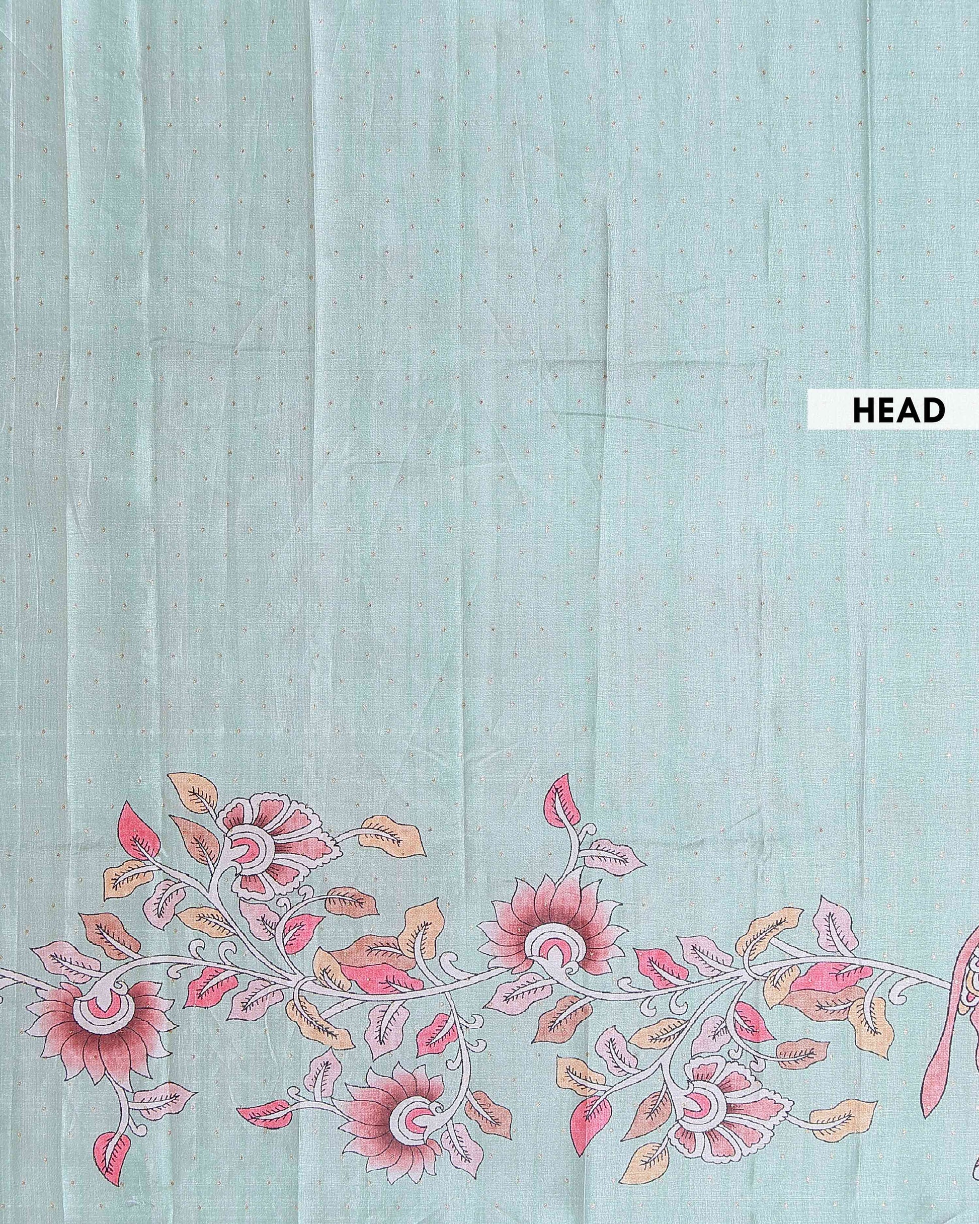 Elegant Semi Tussar Saree with Hand-Painted Elephant and Floral Motifs - Light Green