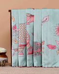 Elegant Semi Tussar Saree with Hand-Painted Elephant and Floral Motifs - Light Green