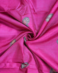 Elegant Semi Tussar Saree with Intricate Fish Motifs and Traditional Figurative Floral Border - Rani Pink-Close Up