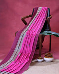 Elegant Semi Tussar Saree with Intricate Fish Motifs and Traditional Figurative Floral Border - Rani Pink