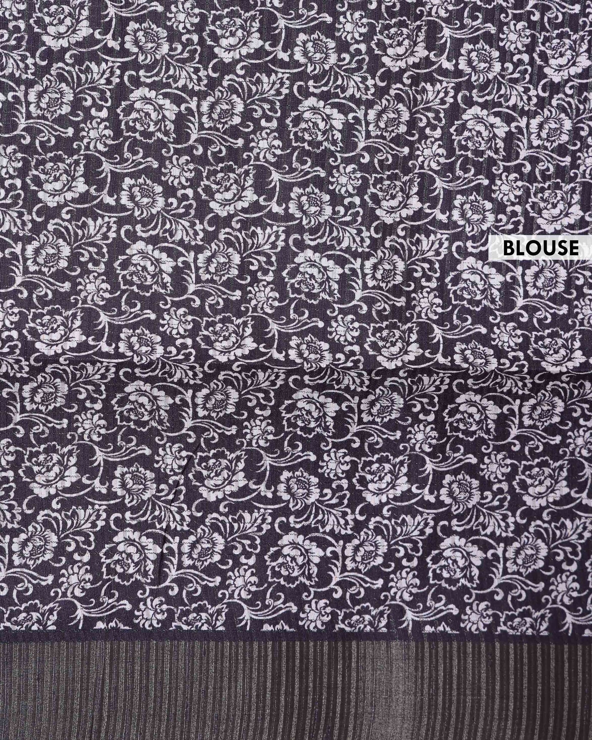 Elegant Semi Tussar Saree with Intricate Line Art Print and Classic Woven Border - Black-Blouse