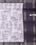 Elegant Semi Tussar Saree with Intricate Line Art Print and Classic Woven Border - Off White-Pallu