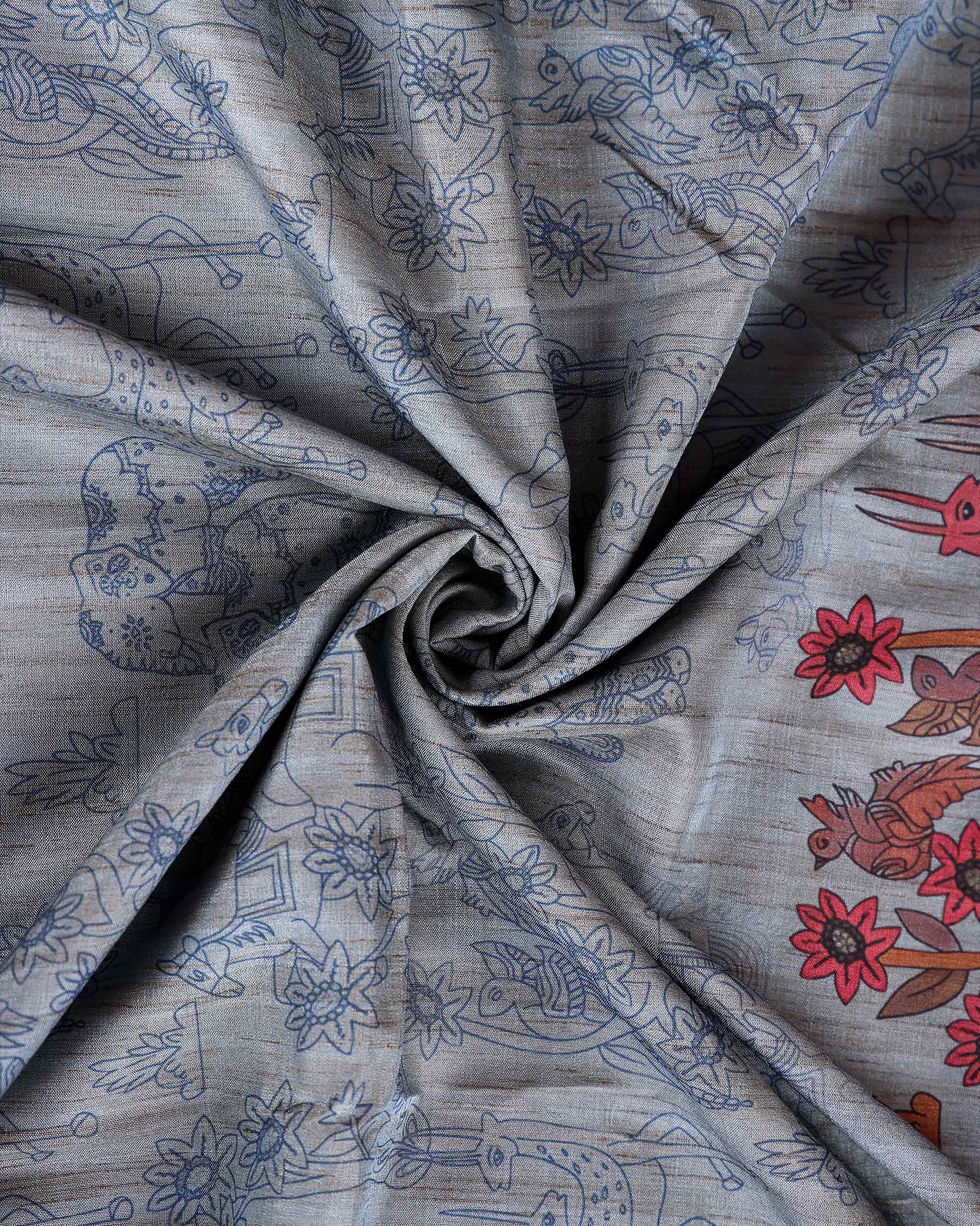 Elegant Semi Tussar Saree with Jaal Inspired Motifs and Zari Woven Border - Blue-Close Up