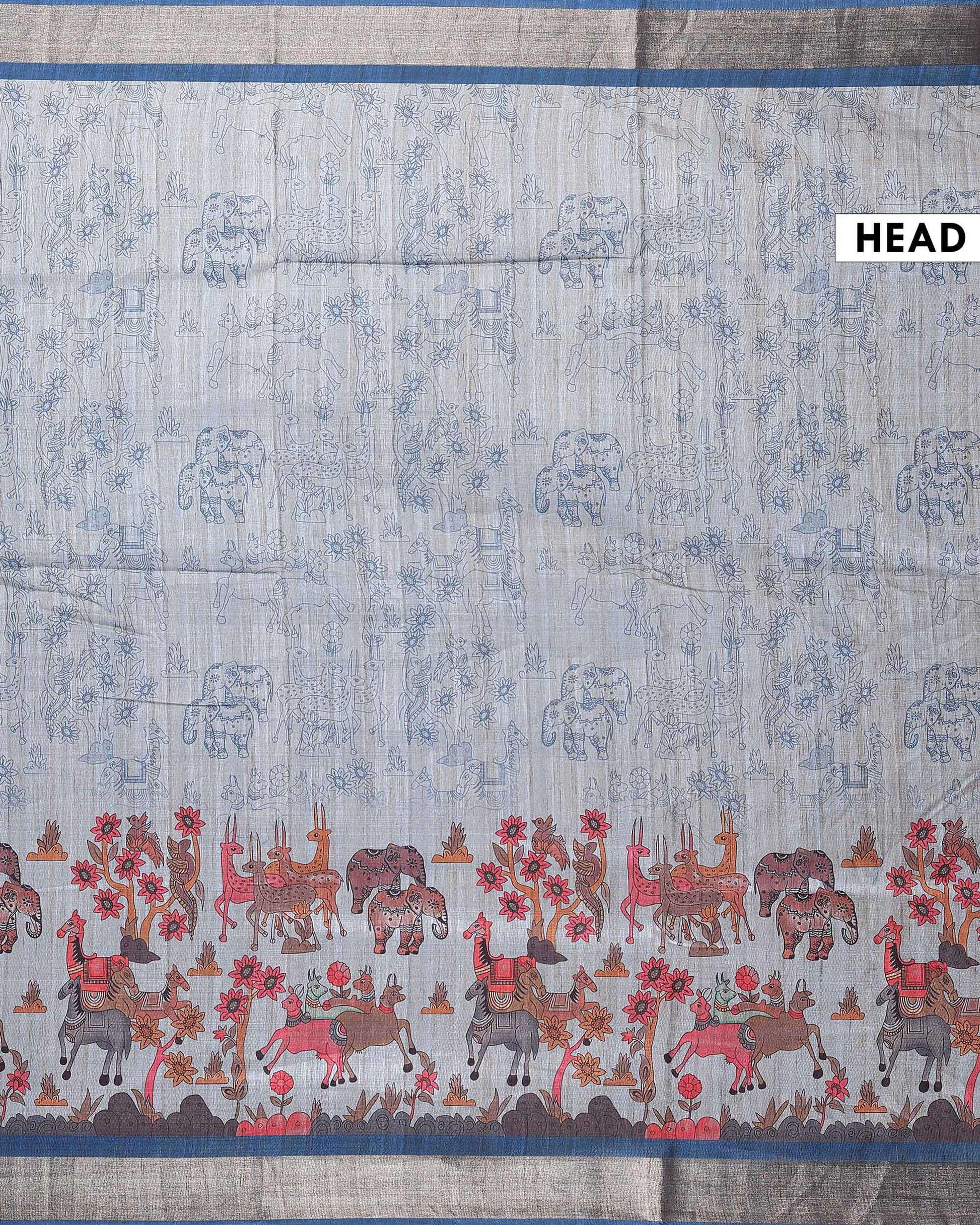 Elegant Semi Tussar Saree with Jaal Inspired Motifs and Zari Woven Border - Blue-Head