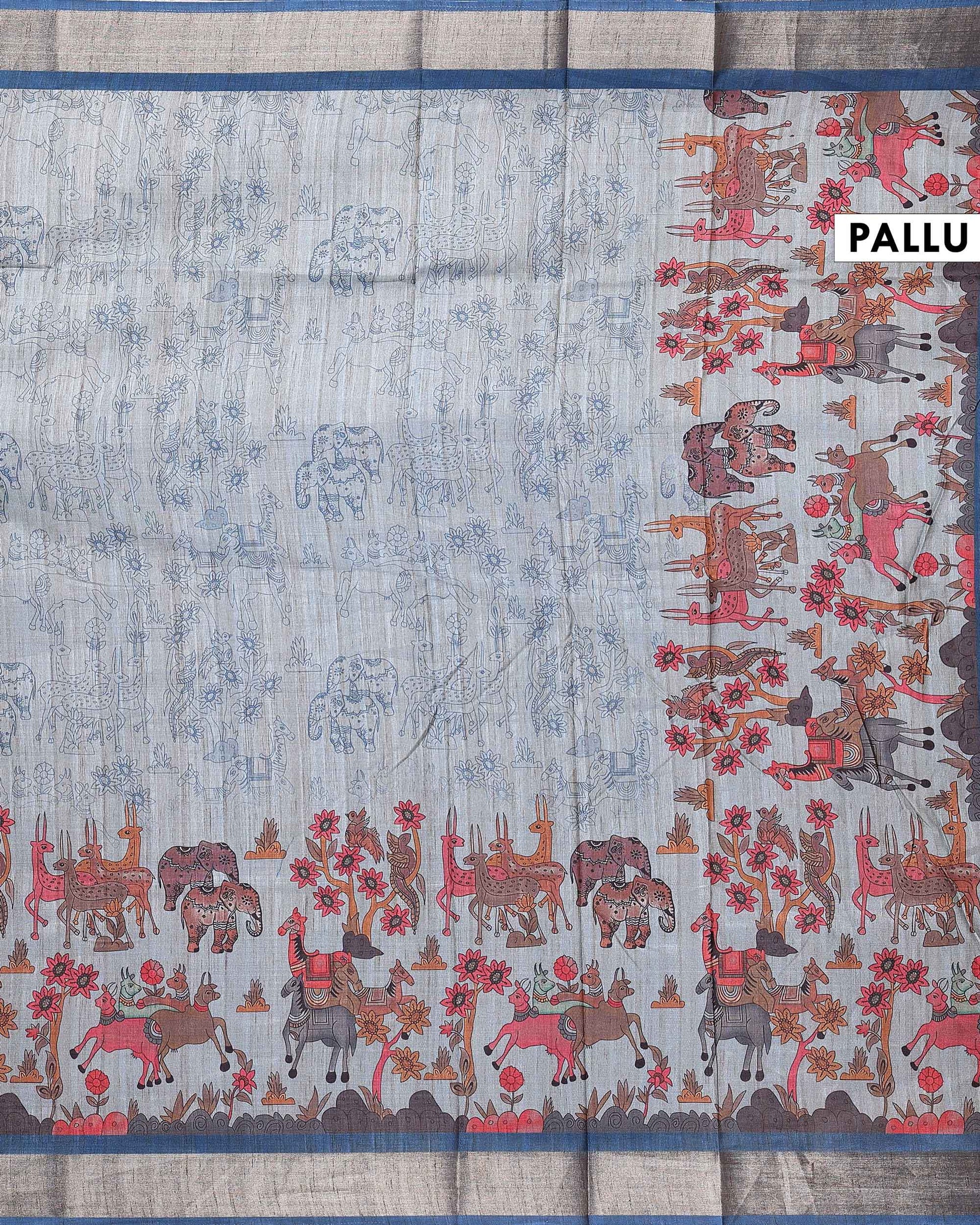 Elegant Semi Tussar Saree with Jaal Inspired Motifs and Zari Woven Border - Blue-Pallu