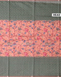 Elegant Semi Tussar Saree with Kalamkari Inspired Floral Motifs Chevron Patterned Body and Woven Border - Peach-Head