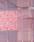 Elegant Semi Tussar Saree with Kalamkari Inspired Floral Motifs Chevron Patterned Body and Woven Border - Pink-Pallu