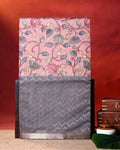 Elegant Semi Tussar Saree with Kalamkari Inspired Floral Motifs Chevron Patterned Body and Woven Border - Pink