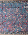 Elegant Semi Tussar Saree with Kalamkari Inspired Floral and Peacock Motifs with Decorative Woven Border - Green-Head