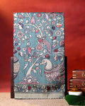 Elegant Semi Tussar Saree with Kalamkari Inspired Floral and Peacock Motifs with Decorative Woven Border - Green
