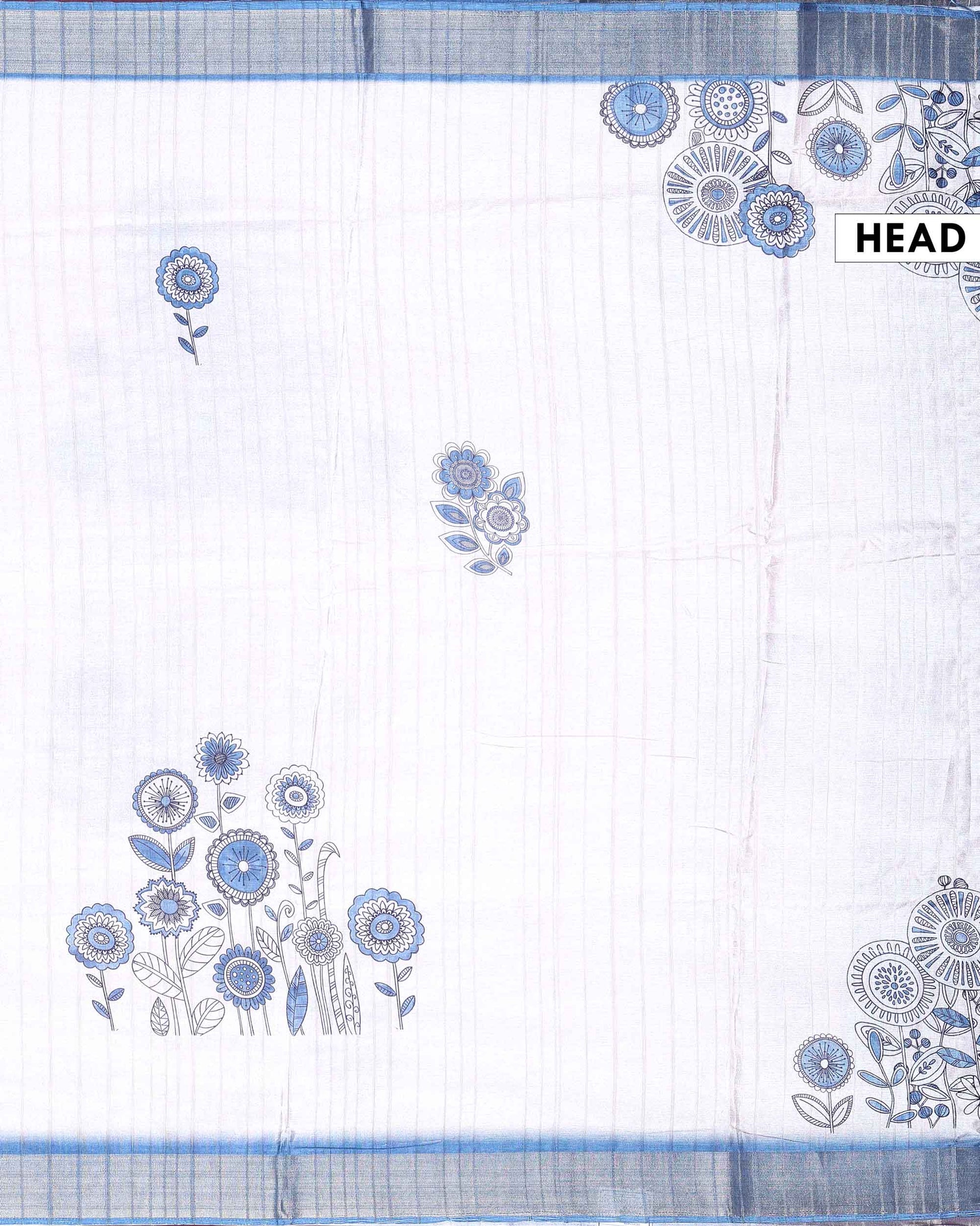 Elegant Semi Tussar Saree with Minimal Floral Motif Print and Contrast Border - Cream-Head