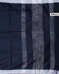 Elegant Semi Tussar Saree with Plain Lustrous Body and Rich Silver Zari Woven Border Design - Black-Pallu