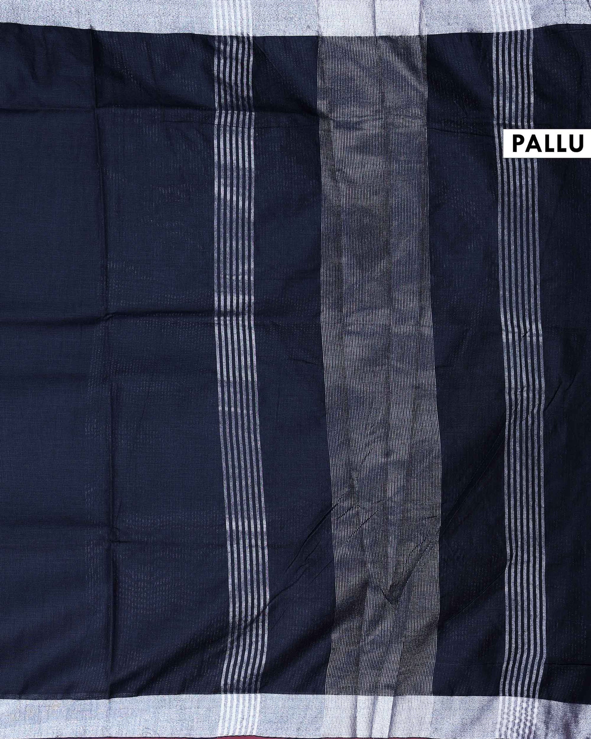 Elegant Semi Tussar Saree with Plain Lustrous Body and Rich Silver Zari Woven Border Design - Black-Pallu