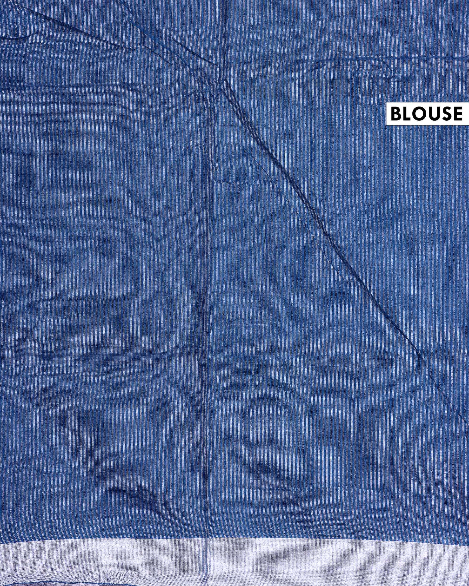 Elegant Semi Tussar Saree with Plain Lustrous Body and Rich Silver Zari Woven Border Design - Blue-Blouse