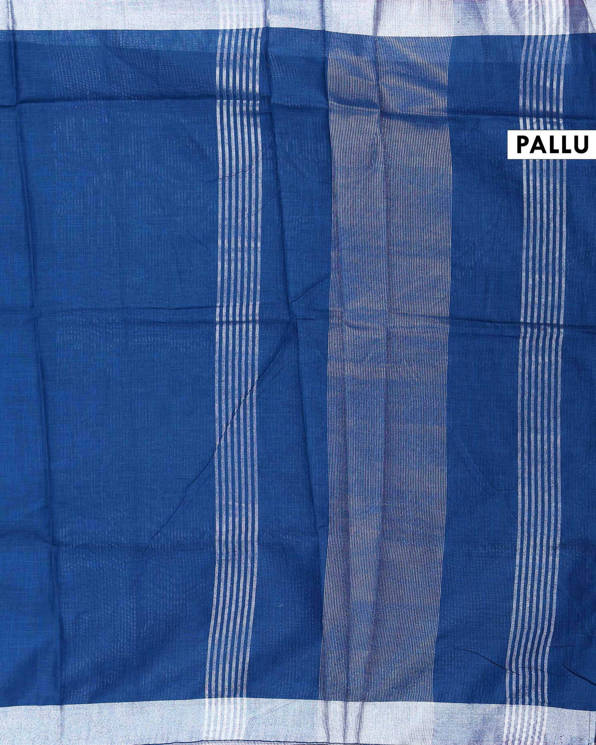 Elegant Semi Tussar Saree with Plain Lustrous Body and Rich Silver Zari Woven Border Design - Blue-Pallu