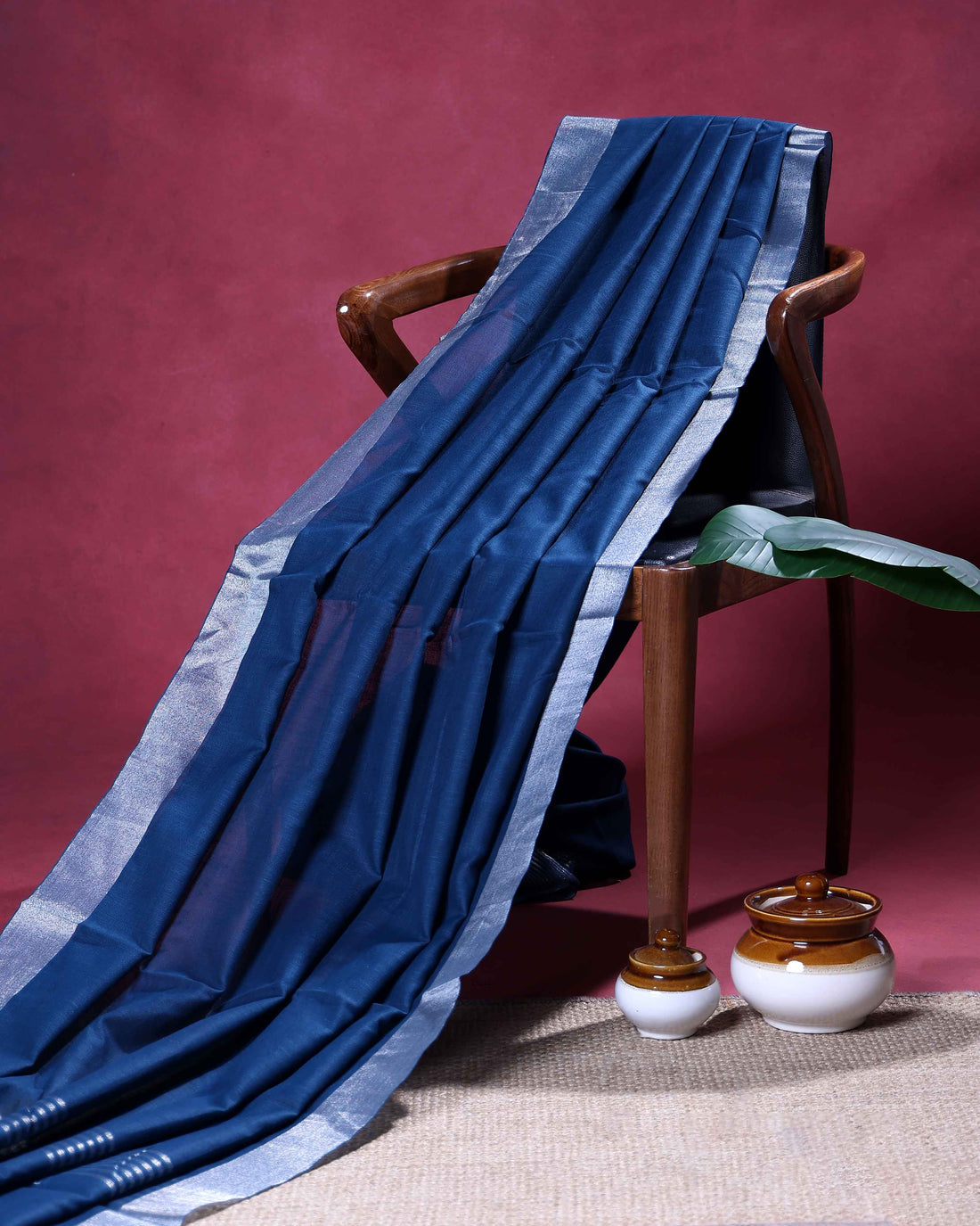 Elegant Semi Tussar Saree with Plain Lustrous Body and Rich Silver Zari Woven Border Design - Blue