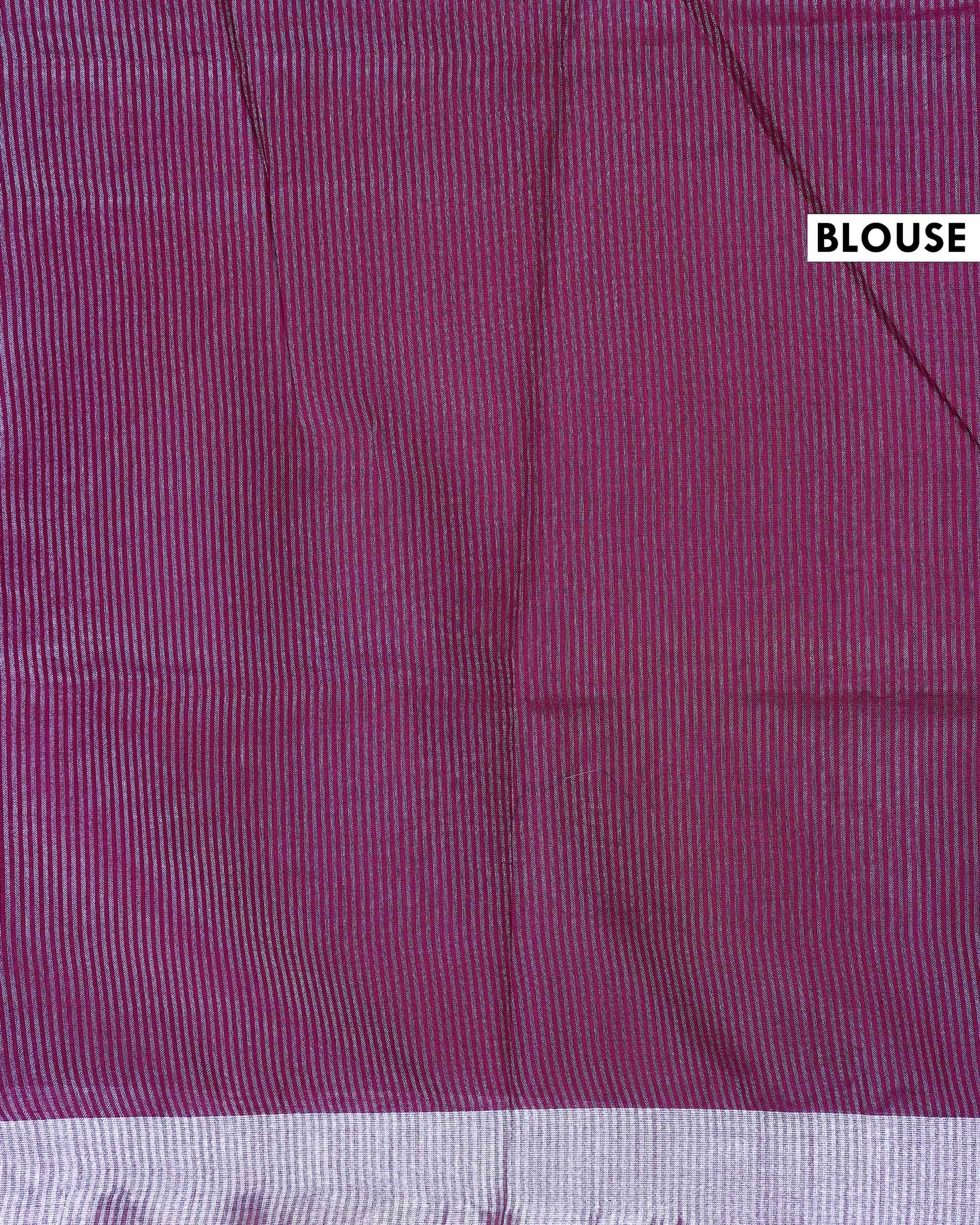 Elegant Semi Tussar Saree with Plain Lustrous Body and Rich Silver Zari Woven Border Design - Dark Magenta-Blouse