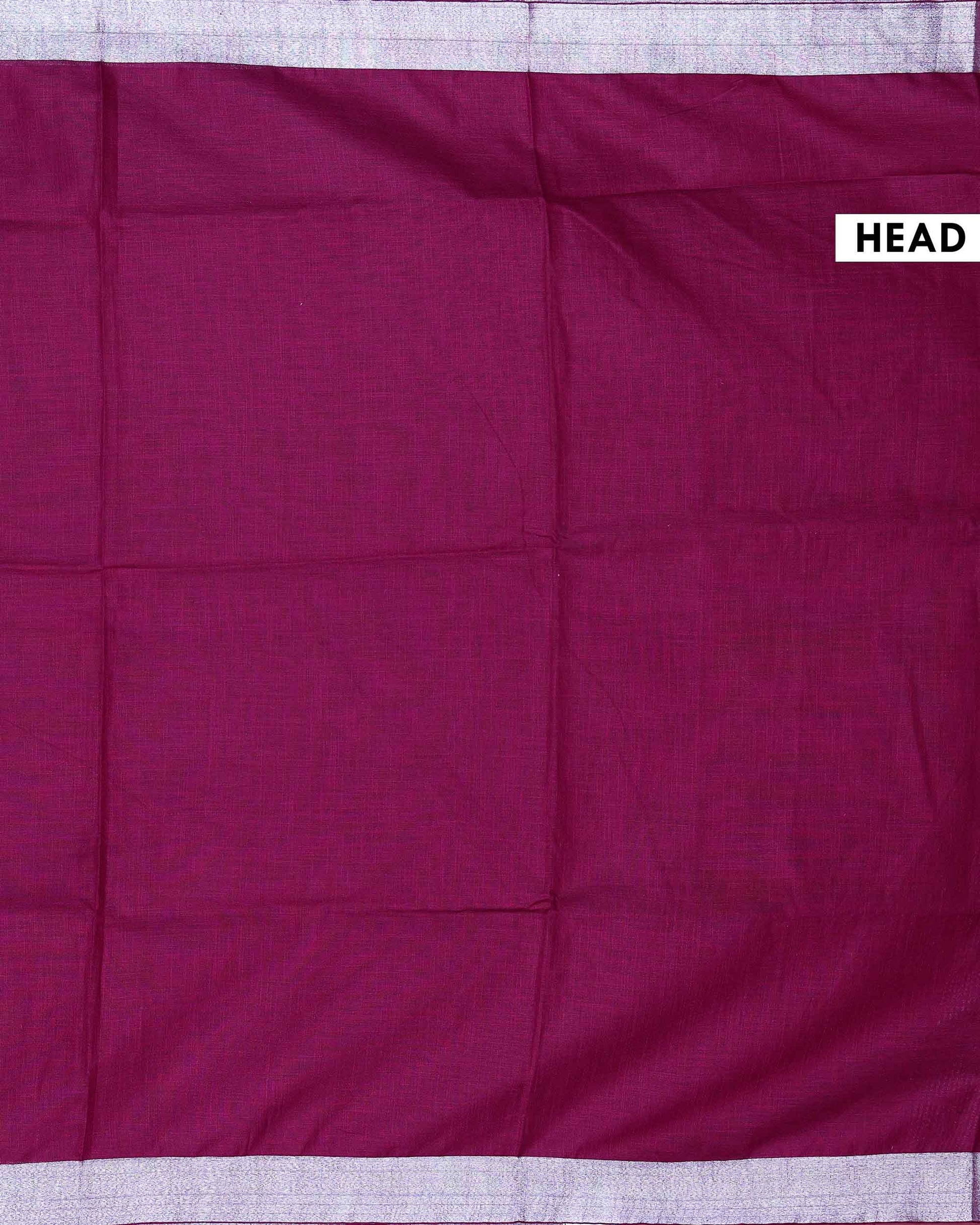 Elegant Semi Tussar Saree with Plain Lustrous Body and Rich Silver Zari Woven Border Design - Dark Magenta-Head