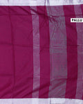 Elegant Semi Tussar Saree with Plain Lustrous Body and Rich Silver Zari Woven Border Design - Dark Magenta-Pallu