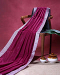 Elegant Semi Tussar Saree with Plain Lustrous Body and Rich Silver Zari Woven Border Design - Dark Magenta