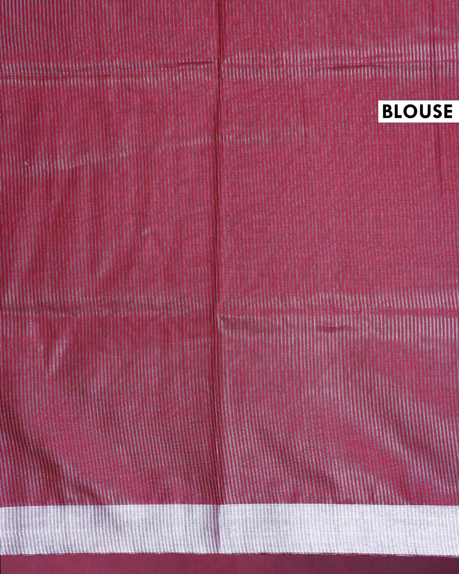 Elegant Semi Tussar Saree with Plain Lustrous Body and Rich Silver Zari Woven Border Design - Red-Blouse
