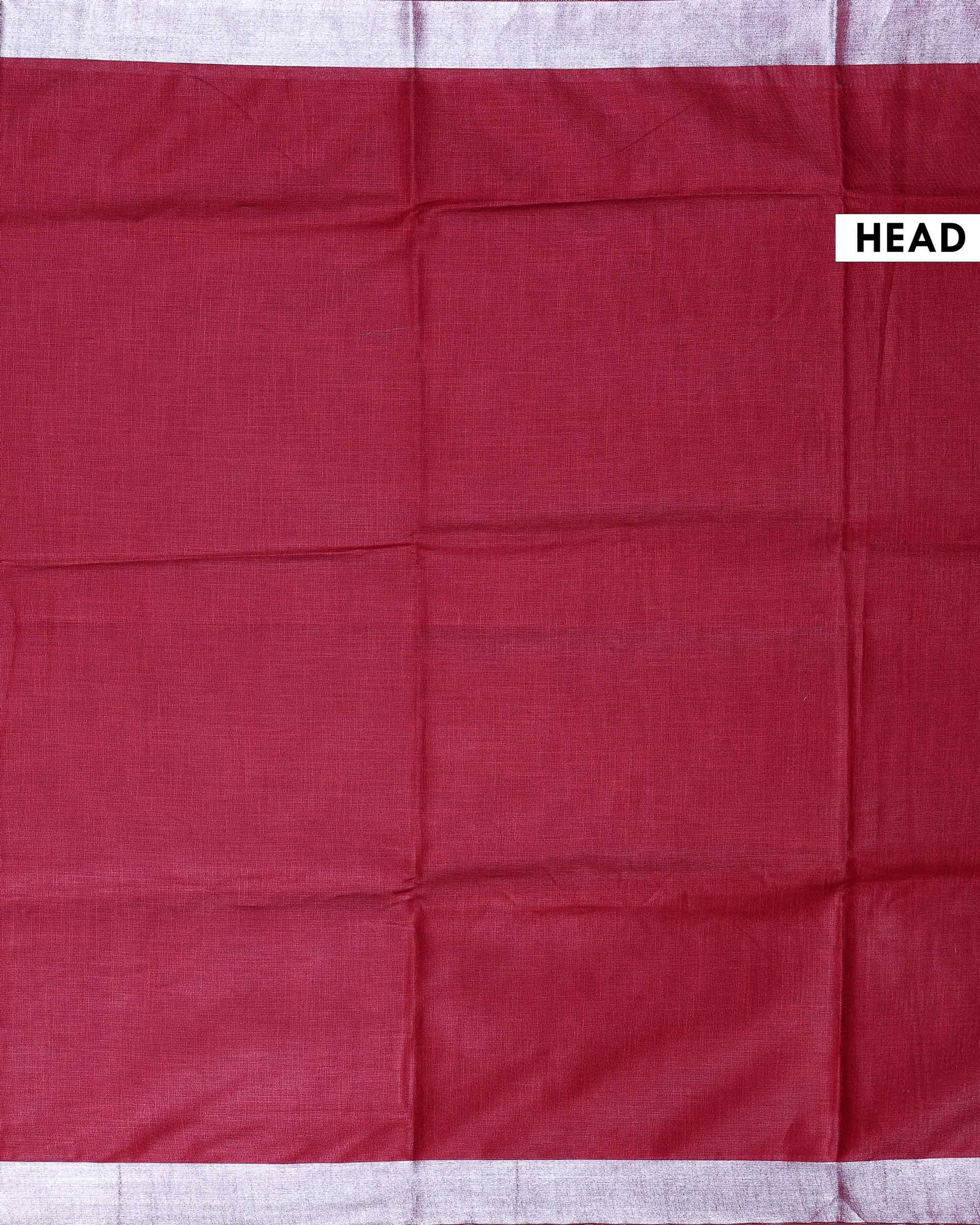 Elegant Semi Tussar Saree with Plain Lustrous Body and Rich Silver Zari Woven Border Design - Red-Head