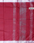 Elegant Semi Tussar Saree with Plain Lustrous Body and Rich Silver Zari Woven Border Design - Red-Pallu