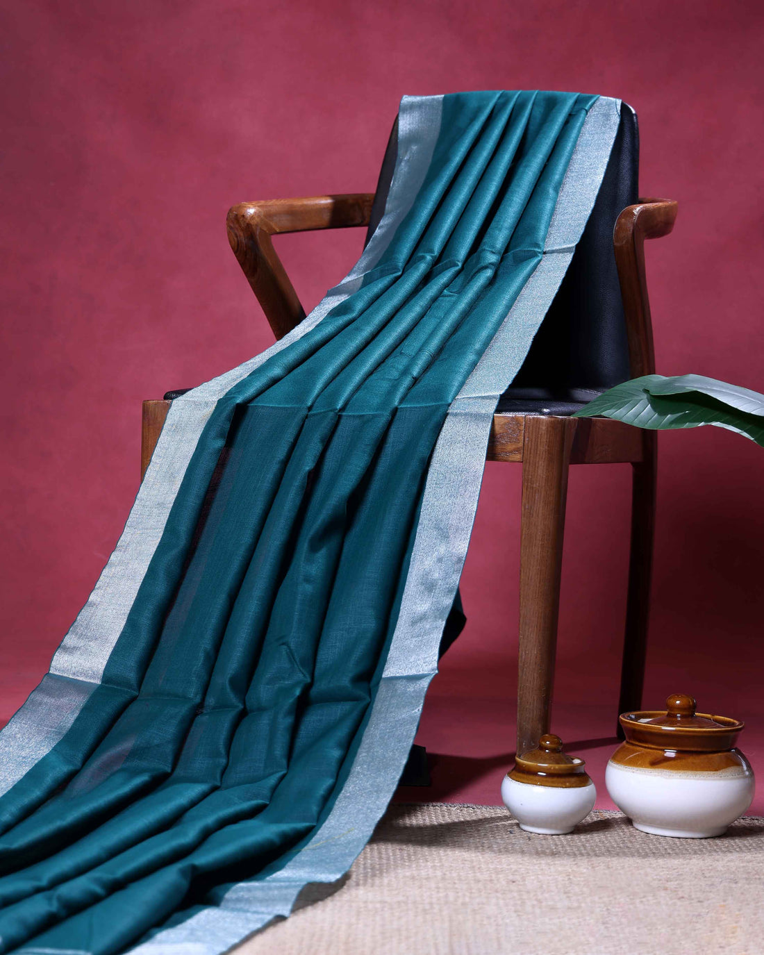 Elegant Semi Tussar Saree with Plain Lustrous Body and Rich Silver Zari Woven Border Design - Teal