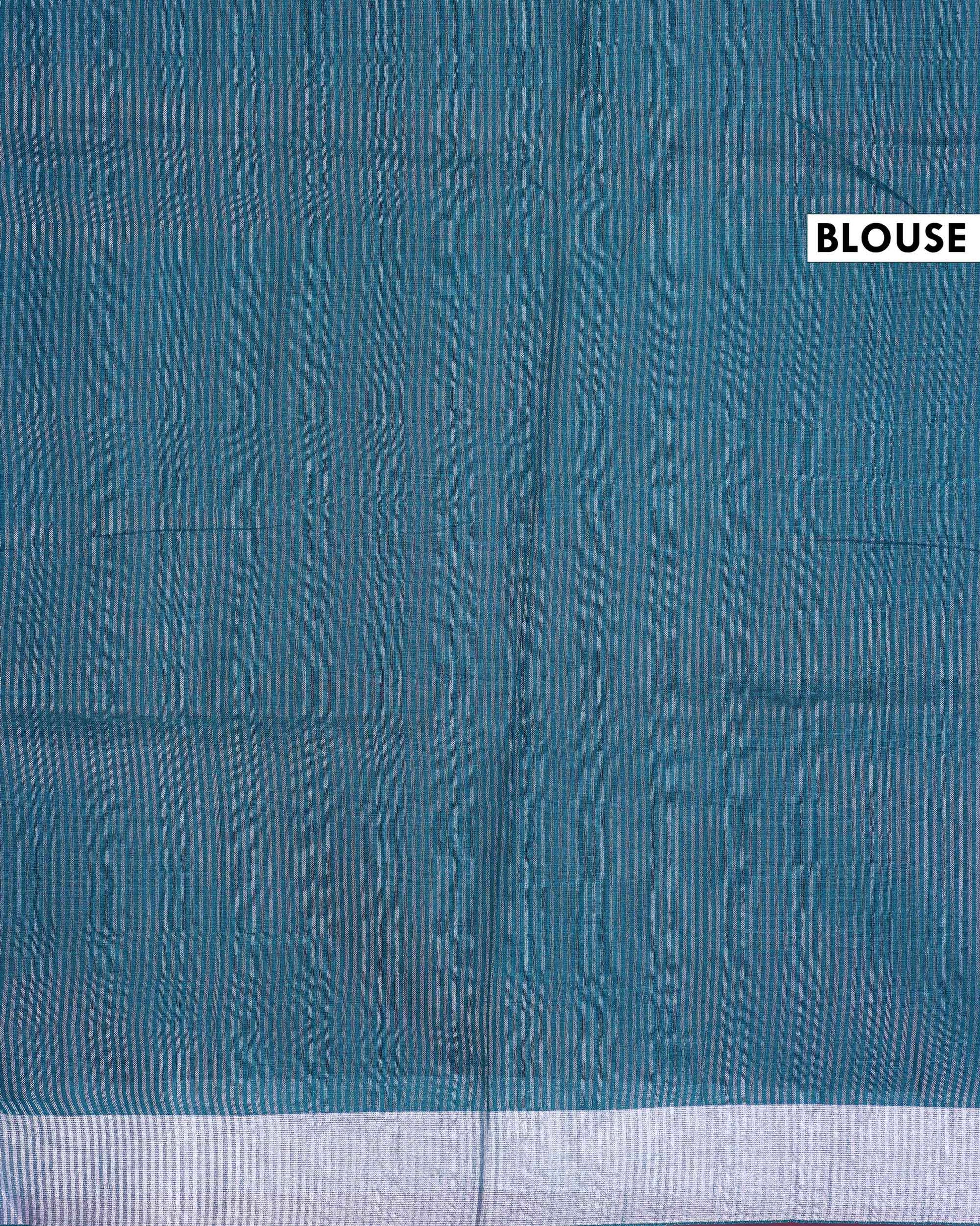 Elegant Semi Tussar Saree with Plain Lustrous Body and Rich Silver Zari Woven Border Design - Teal Blue-Blouse