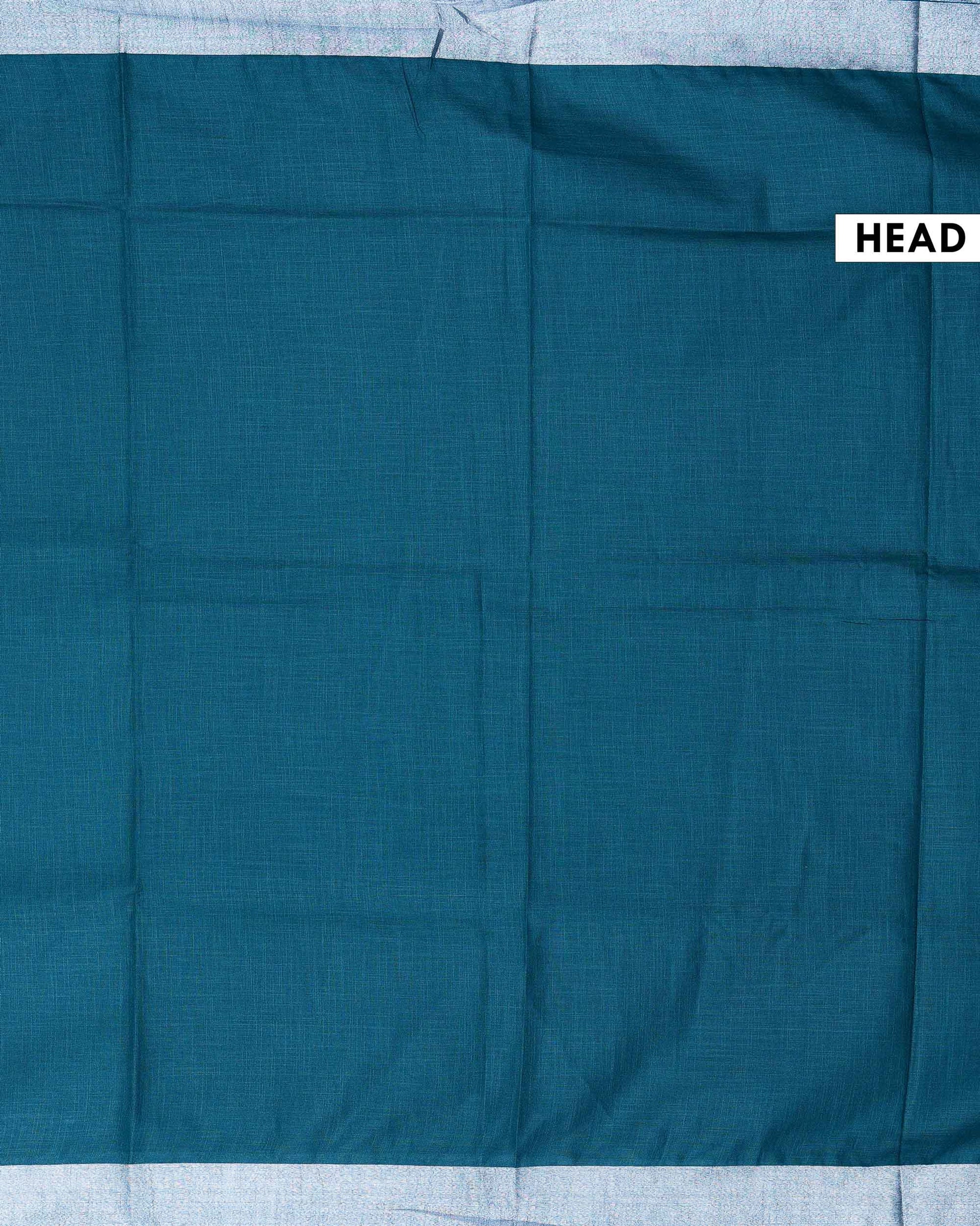 Elegant Semi Tussar Saree with Plain Lustrous Body and Rich Silver Zari Woven Border Design - Teal Blue-Head