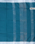 Elegant Semi Tussar Saree with Plain Lustrous Body and Rich Silver Zari Woven Border Design - Teal Blue-Pallu