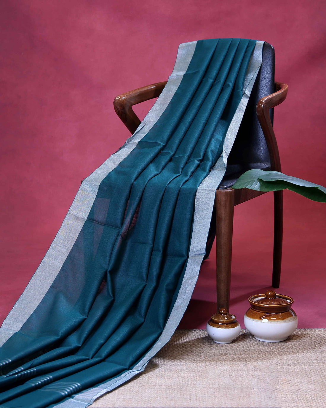 Elegant Semi Tussar Saree with Plain Lustrous Body and Rich Silver Zari Woven Border Design - Teal Blue
