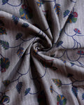 Elegant Semi Tussar Saree with Traditional Elephant & Peacock Motifs Intricate Floral Vine Print and Woven Border - Close Up