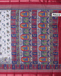 Elegant Semi Tussar Saree with Traditional Elephant & Peacock Motifs Intricate Floral Vine Print and Woven Border - Light Grey-Pallu