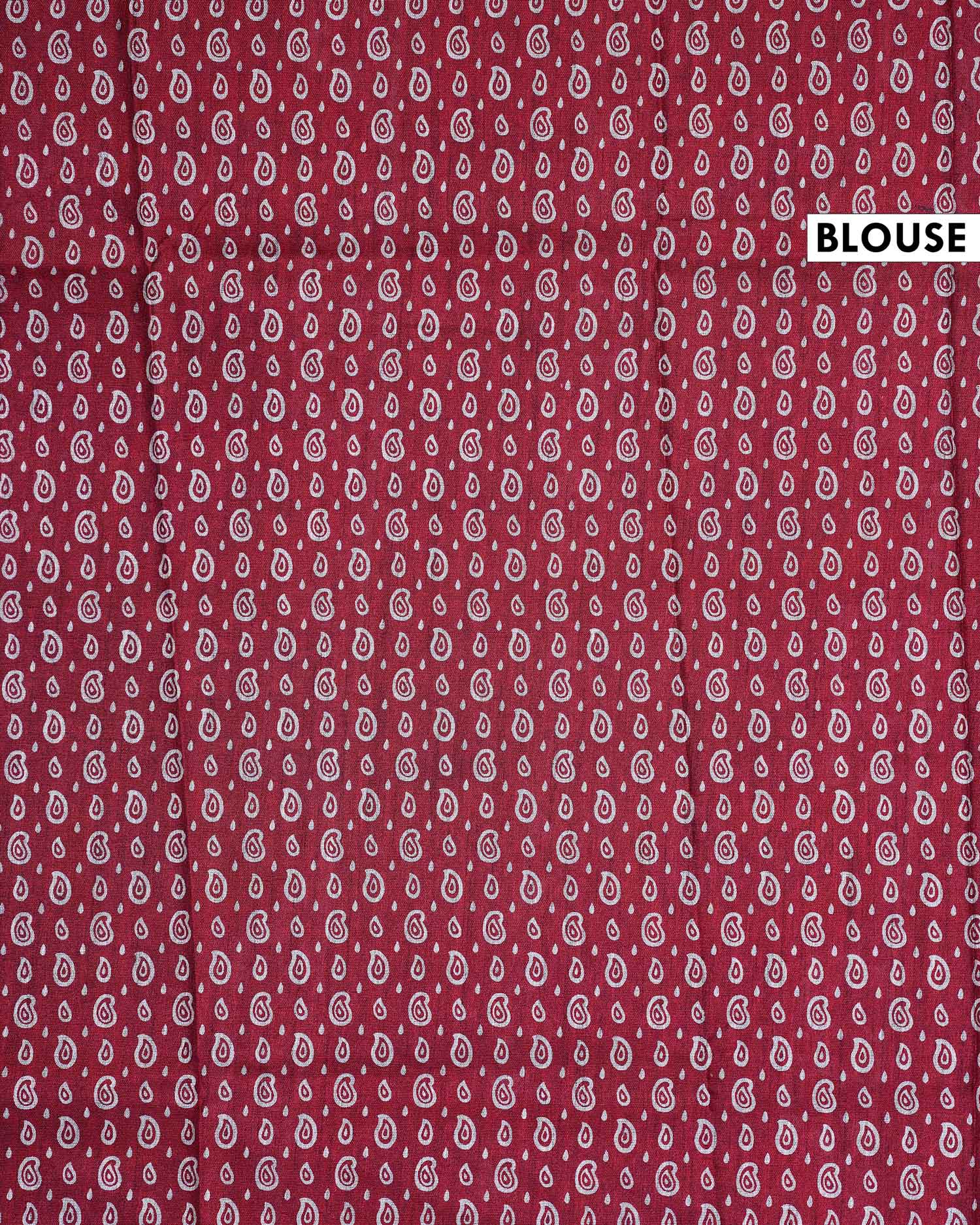 Elegant Semi Tussar Saree with Traditional Elephant & Peacock Motifs Intricate Floral Vine Print and Woven Border - Red-Blouse