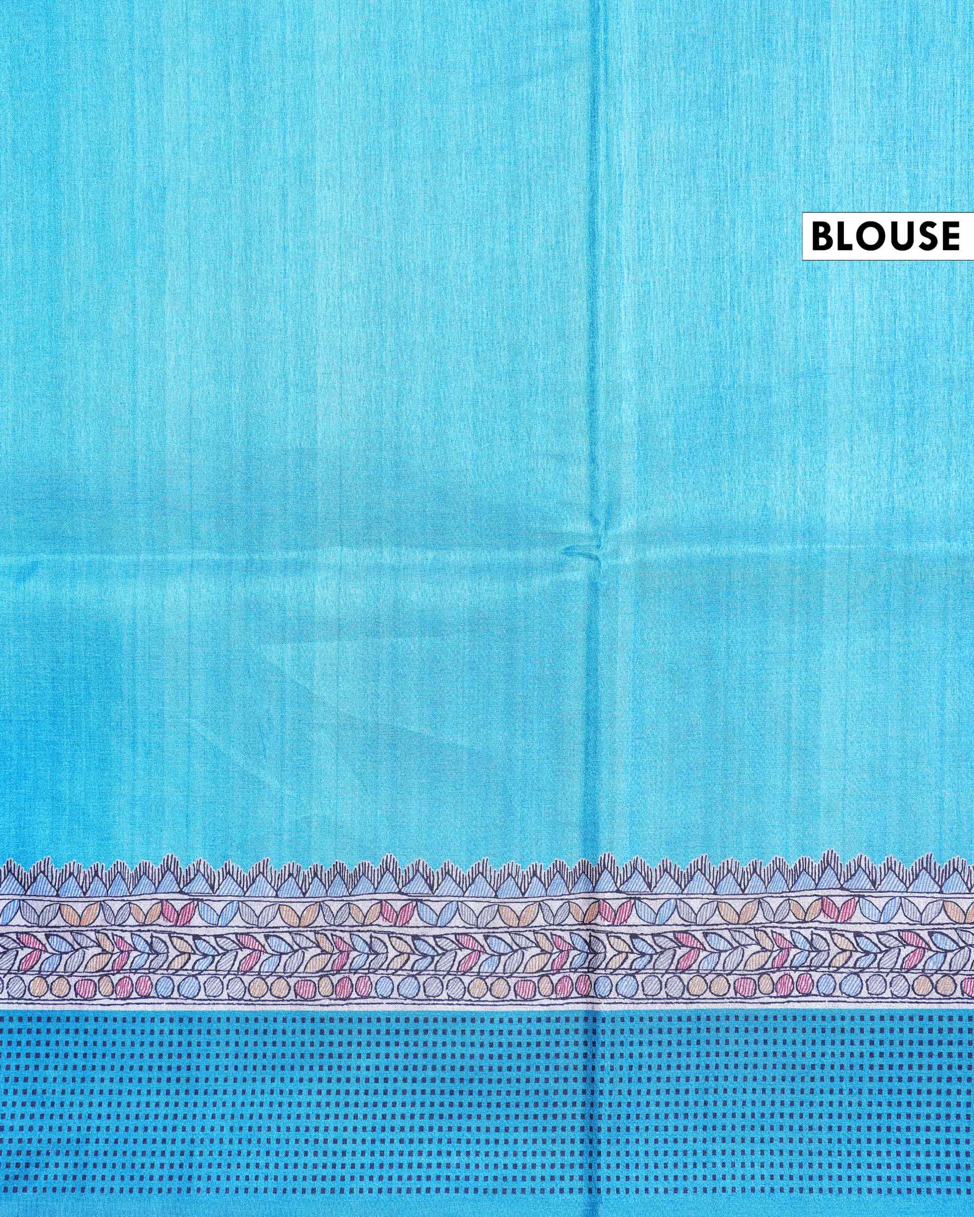 Elegant Semi Tussar Saree with Traditional Floral Buta Motifs and Ornate Paisley Border - Sky Blue-Blouse