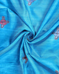 Elegant Semi Tussar Saree with Traditional Floral Buta Motifs and Ornate Paisley Border - Sky Blue-Close Up
