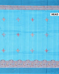 Elegant Semi Tussar Saree with Traditional Floral Buta Motifs and Ornate Paisley Border - Sky Blue-Head