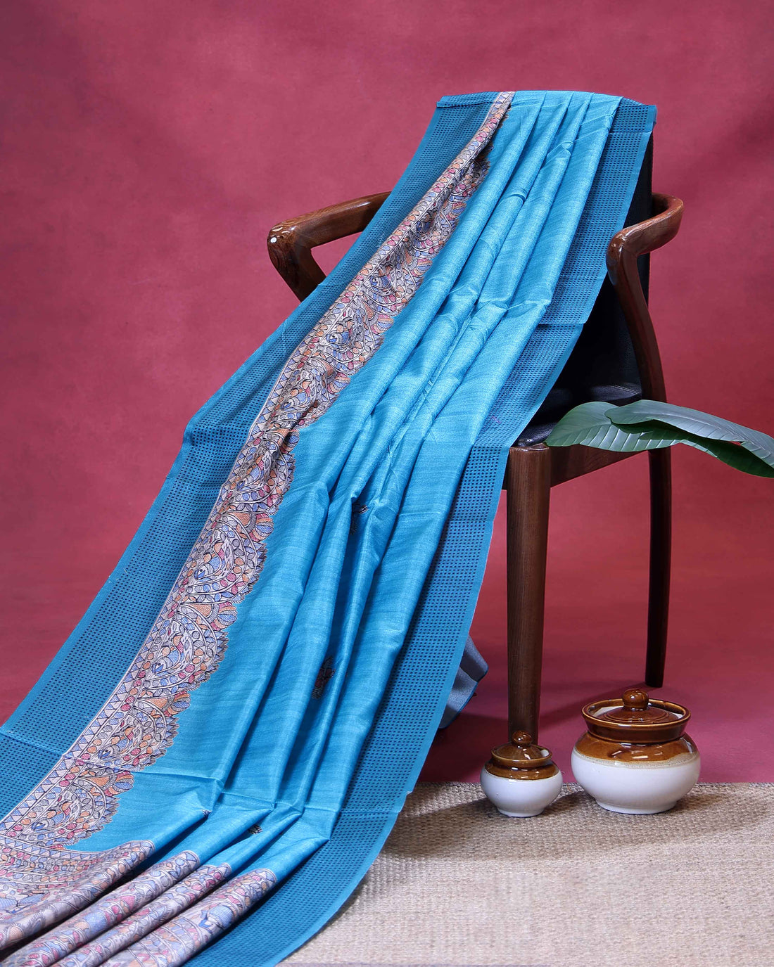 Elegant Semi Tussar Saree with Traditional Floral Buta Motifs and Ornate Paisley Border - Sky Blue