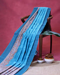 Elegant Semi Tussar Saree with Traditional Floral Buta Motifs and Ornate Paisley Border - Sky Blue