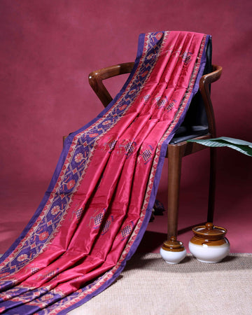 Elegant Semi Tussar Saree with Traditional Ikkat Inspired Woven Motifs and Intricate Ethnic Heritage Border - Pink