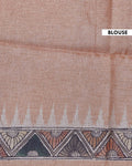  Elegant Semi Tussar Saree with Tribal and Folk Art Print and Geometric Printed Border - Beige-Blouse