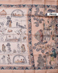 
Elegant Semi Tussar Saree with Tribal and Folk Art Print and Geometric Printed Border - Beige-Pallu
