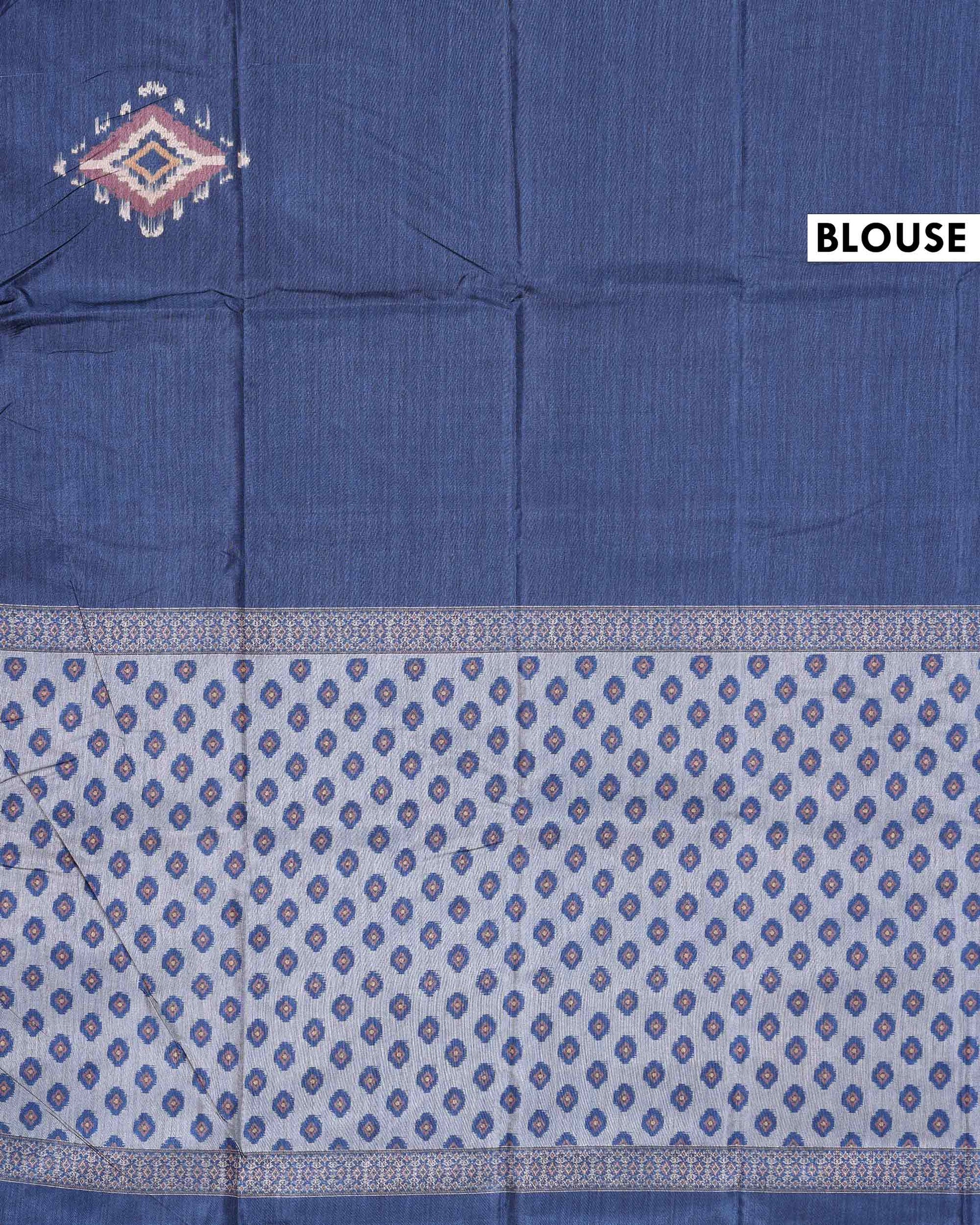 Elegant Semi Tussar Saree with Zigzag Woven Pattern and Intricate Traditional Ethnic Border - Blue-Bouse