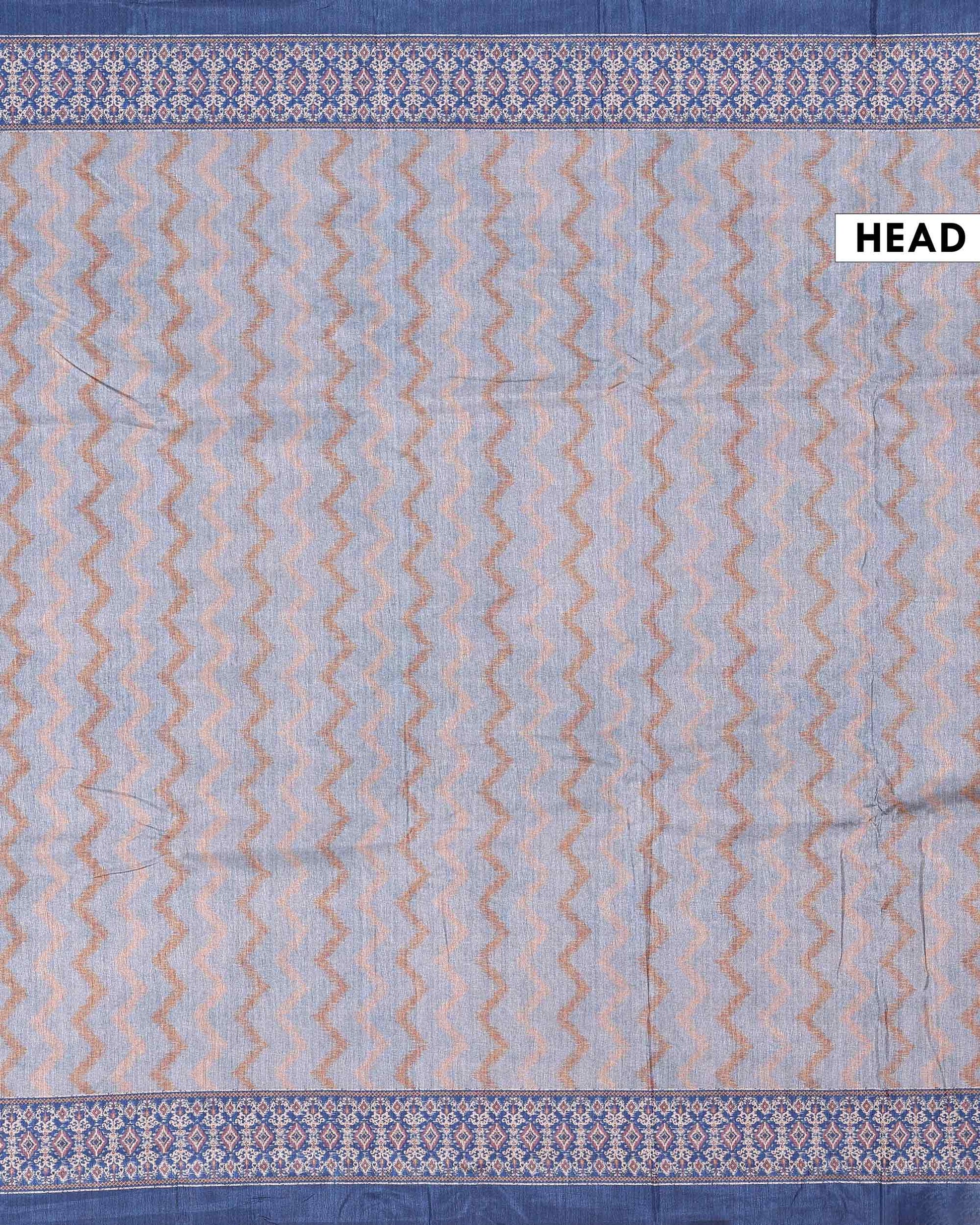 Elegant Semi Tussar Saree with Zigzag Woven Pattern and Intricate Traditional Ethnic Border - Grey-Head