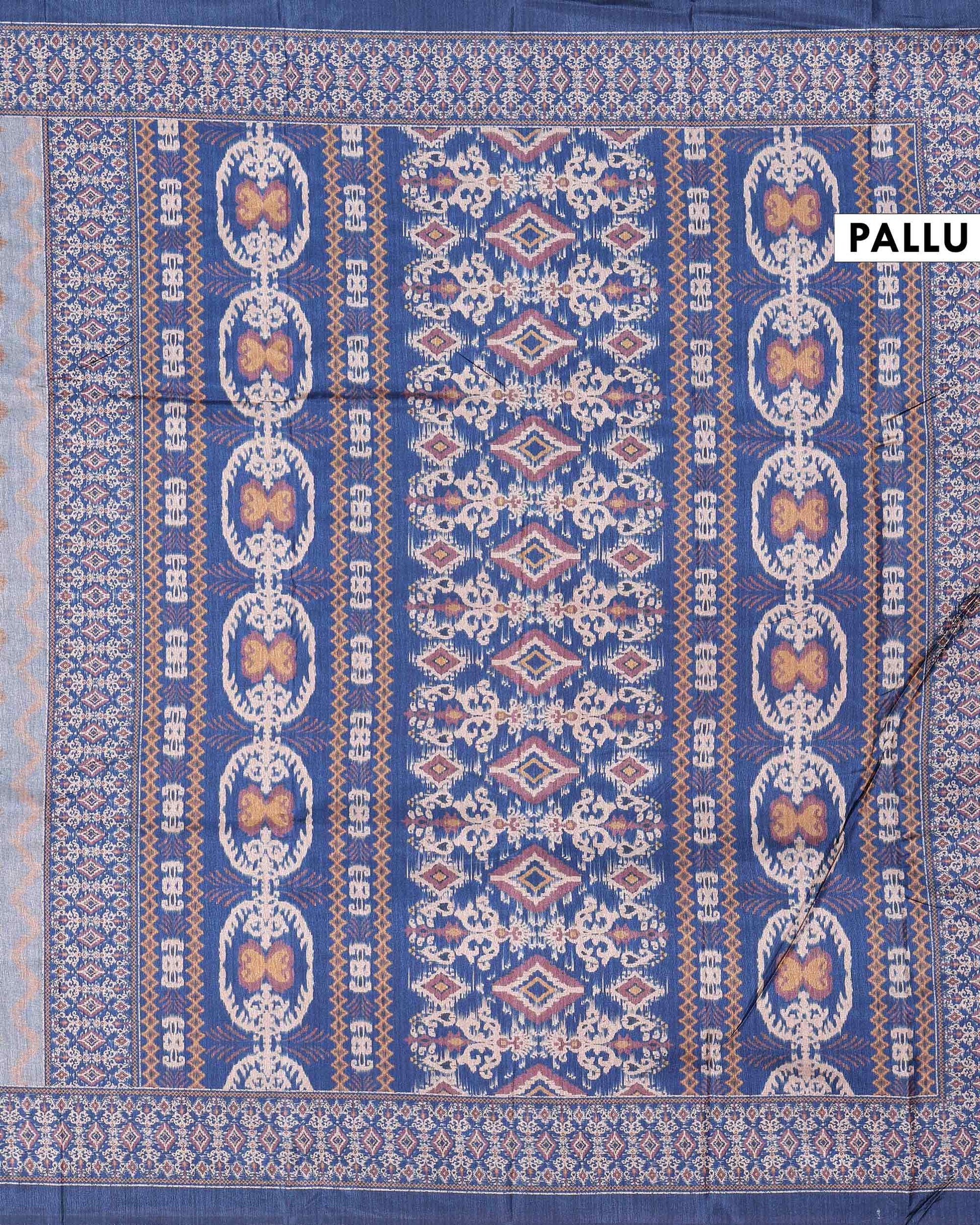 Elegant Semi Tussar Saree with Zigzag Woven Pattern and Intricate Traditional Ethnic Border - Grey-Pallu