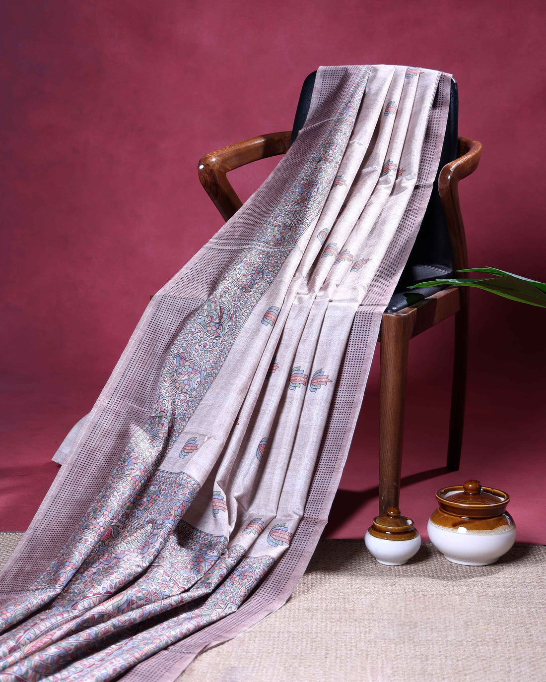 Elegant Semi Tussar Silk Saree with All Over Lotus Buta Motifs and Intricately Printed Traditional Border Design - Dusty Lavender