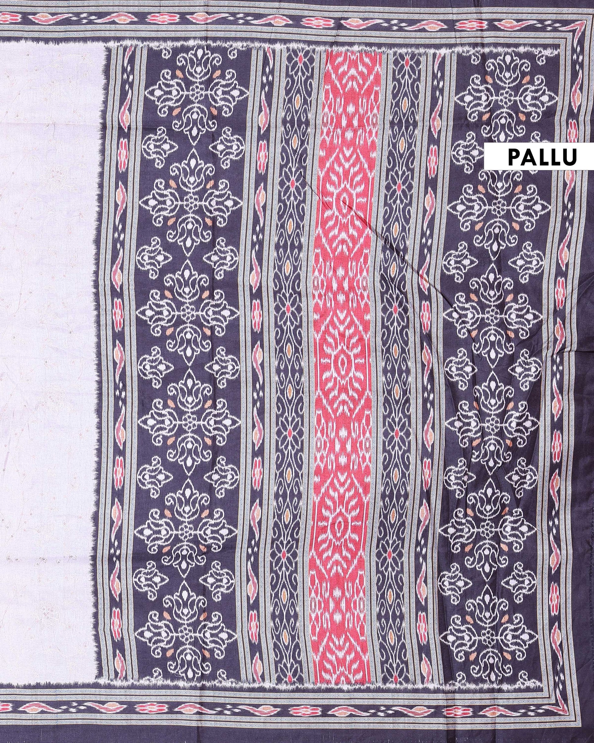Elegant Semi Tussar Silk Saree with Delicate All Over Buti Embroidery and Traditional Woven Border  - Pallu